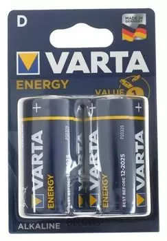 Батарейка алкалиновая Varta Energy, D, Lr20-2bl, 1.5в, блистер, 2 шт.