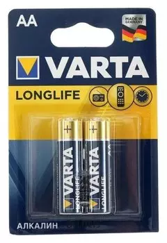Батарейка алкалиновая Varta Longlife, AA, Lr6-2bl, 1.5в, блистер, 2 шт.