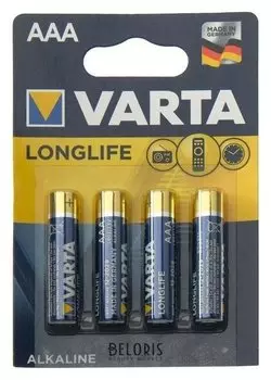 Батарейка алкалиновая Varta Longlife, Aaa, Lr03-4bl, 1.5в, блистер, 4 шт.
