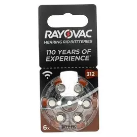 Батарейка цинковая Varta Rayovac Acoustic, Za-312 (Pr41)-6bl, 1.45в, блистер, 6 шт.