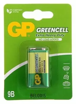 Батарейка солевая GP Greencell Extra Heavy Duty, 6f22-1bl, 9В, крона, блистер, 1 шт.