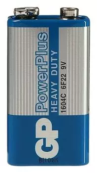 Батарейка солевая GP Powerplus Heavy Duty, 6f22 (1604c)-1s, 9В, крона, спайка, 1 шт.