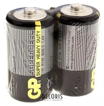 Батарейка солевая GP Supercell Super Heavy Duty, C, 14S / R14, 1.5в, спайка, 2 шт.