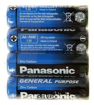 Батарейка солевая Panasonic General Purpose, AA, R6-4s, 1.5в, спайка, 4 шт.
