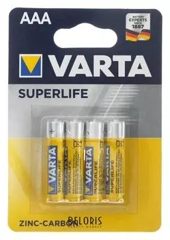 Батарейка солевая Varta Superlife, Aaa, R03-4bl, 1.5в, блистер, 4 шт.