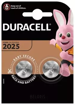 Батарейки Duracell Lithium, Cr2025, литиевые, комплект 2 шт, в блистере