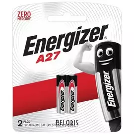 Батарейки Energizer, A27 (27а), алкалиновые, для сигнализаций, комплект 2 шт., в блистере
