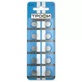 Батарейки ТРОФИ 370 (G6, LR920, LR69), комплект 10 шт., алкаиновые, в блистере, 1,5 В