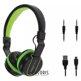 Беспроводные наушники Hq-3, складные, микрофон, слот Microsd, чёрно-зелёные