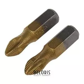 Биты Tundra, намагниченные, сталь S2, 58-60 Hrc, Tin, PH2 х 25 мм, 2 шт.