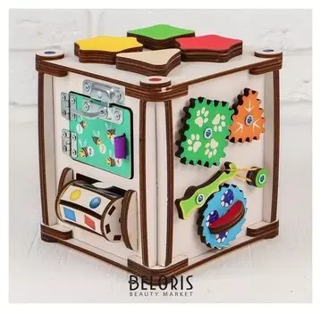 Бизикуб "Мир вокруг" со светом, фанера