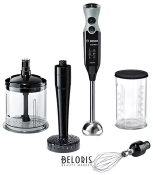 Блендер погружной BOSCH MSM67165RU, 750 Вт, 12 скоростей, измельчитель 0,6 л, венчик, черный