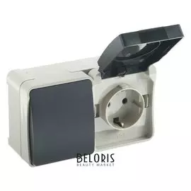 Блок розетка выключатель Smartbuy "Сатурн", 16 А, 250 В, Ip54, серый