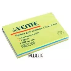 Блок с липким краем 51 х 76 мм, Devente Neon, 100 листов,* 4 неоновых цвета