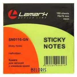 Блок с липким краем Lamark Neon, 76 X 76 мм, 100 листов, зелёная