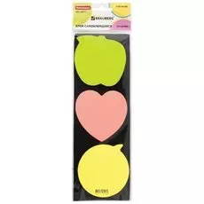 Блок самоклеящийся (стикеры) фигурный BRAUBERG, неоновый "Ассорти", 3 цвета х 50 листов, европодвес