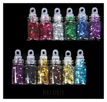 Блёстки для декора, крупные, набор 12 бутылочек