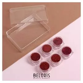 Блёстки для ногтей «Red», в пластиковом органайзере, набор 6 баночек