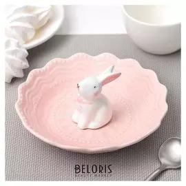 Блюдце 15 см "Кружева. кролик", цвет розовый