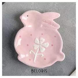 Блюдо 15×12,5 см "Пасхальный кролик", цвет розовый