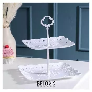 Блюдо 2 яруса "Вивьен", 20/24 см, квадратное, цвет белый