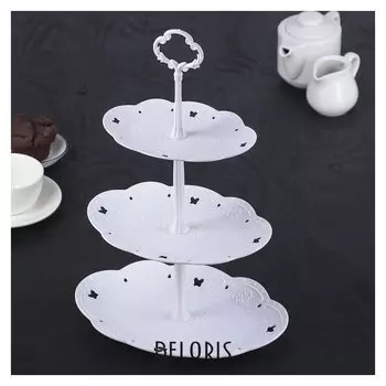 Блюдо 3-х ярусное овальное «Вивьен», 17×12/21×15/25,5×17 см, цвет белый