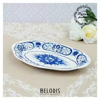 Блюдо "Ажурное", гжель, фарфор, 30х20 см