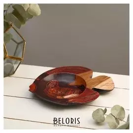 Блюдо дерево тик "Рыбка" батик 15х20х1,5 см