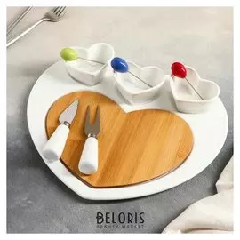 Блюдо для подачи «Эстет.сердце», 8 предметов: 3 соусника 8×6×4 см, 3 шпажки, нож, вилочка