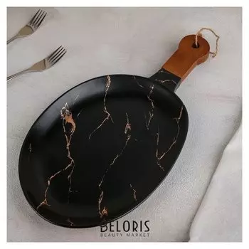 Блюдо для подачи «Марбл», 38х20х2,5 см, цвет черный