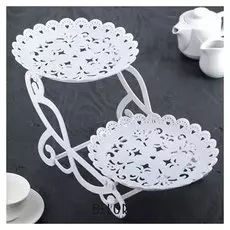 Блюдо для торта и пирожных двухъярусное D=22,5 см, 34х26х20 см, "Кружево", цвет белый