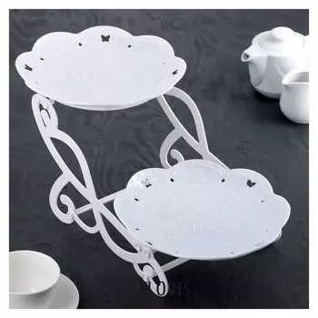 Блюдо для торта и пирожных двухъярусное D=22,5 см, 34х26х20 см, "Вивьен", цвет белый