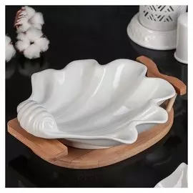 Блюдо «Эстет. ракушка», 300 мл, на деревянной подставке