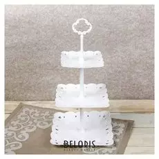 Блюдо квадратное 3 яруса 12,5/16,5/20 см "Вивьен", цвет белый