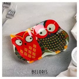 Блюдо сервировочное «Задумчивые совы», 18×13,1 см, цвет красный