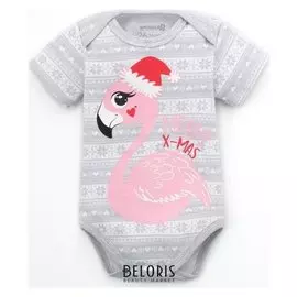 Боди крошка Я "Новогодний фламинго", серый, р.22, рост 62-68