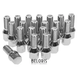 Болты 14x1,5 мм, длина 55/28 мм, под ключ 17 мм, конус, хром, набор 20 шт
