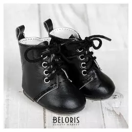 Ботинки для куклы на завязках, длина подошвы: 7 см, цвет чёрный