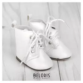 Ботинки для куклы на завязках, длина подошвы: 7 см, цвет белый