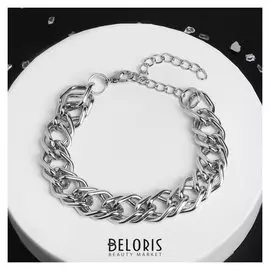 Браслет "Цепь" каплевидные звенья, цвет серебро