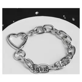 Браслет "Цепь" крупное сердце, цвет серебро