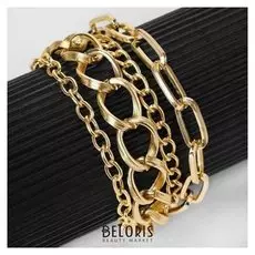 Браслет "Цепь" переплетения, многоярусный, цвет золото