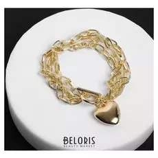 Браслет "Цепь" сердечко, 3 нити, цвет золото