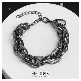 Браслет "Цепь" утолщённые овалы, цвет серый металл