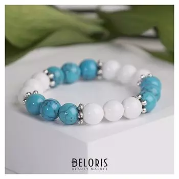 Браслет детский шар №6 "Агат белый с бирюзой новой"