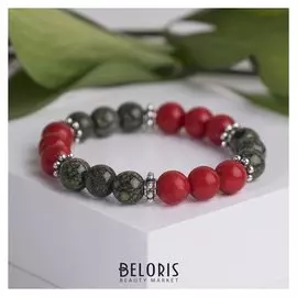 Браслет детский шар №6 "Коралл со змеевиком"