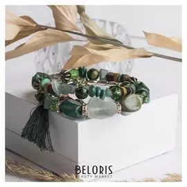 Браслет галтовка с крошкой "Агат зелёный с перламутром"