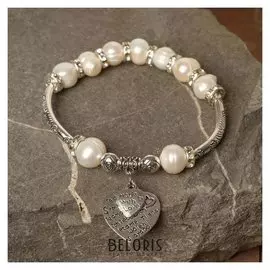 Браслет-каркас "Жемчуг" сердце, цвет белый