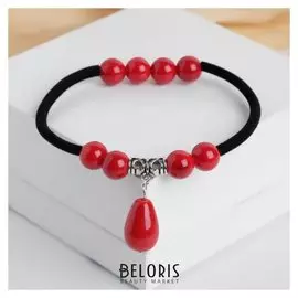 Браслет "Коралл" капля на бархатном тросе