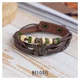 Браслет кожа "Бабочка малая" хиппи, цвет коричневый
